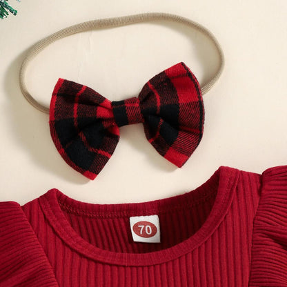 Baby Jumpsuit Spring and Autumn Red Long Sleeve Plaid Bag Fart Skirt Baby Girl Christmas Clothes