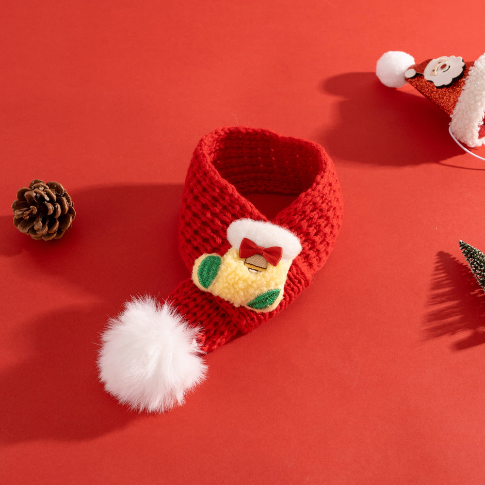 Pet Christmas suit Cat Scarf Headwear Scarf Medium and Small Dog Knitted Wool Hanging Hair Ball Elk