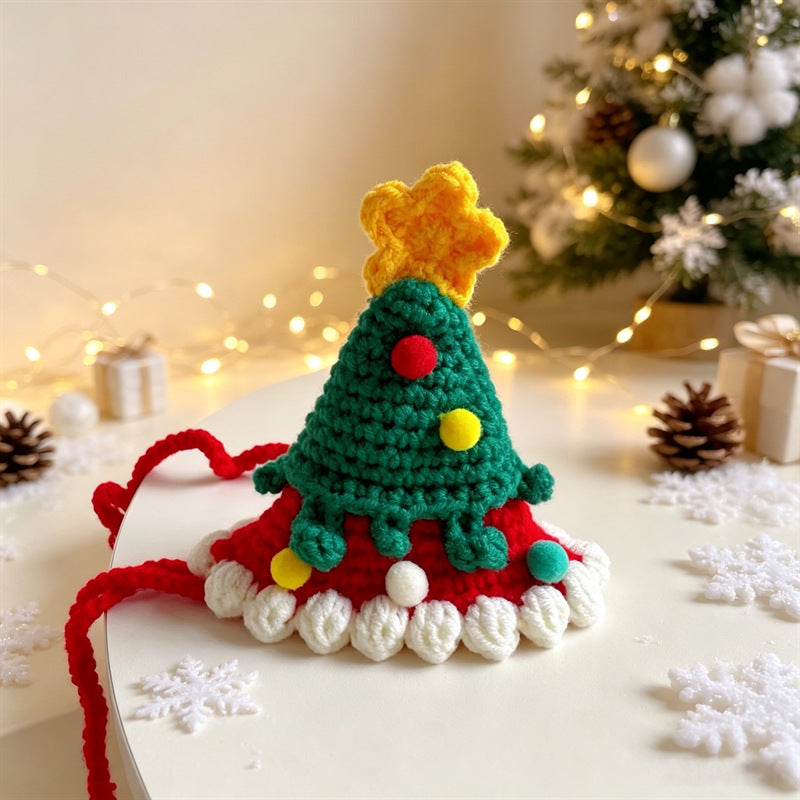 Cat and Dog Triangular Christmas Bib, Neck Scarf, Hat Set, Pet Holiday Bell Christmas Scarf