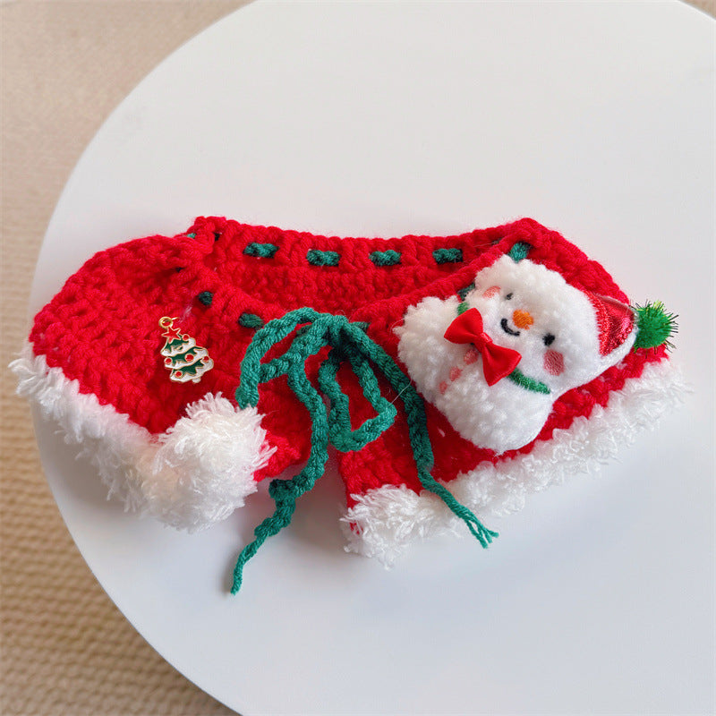 Christmas Cat Scarf, Dog Scarf, Saliva Towel, Small Size Dogs Pet Wool Collar, Hand-Knitted Accessories