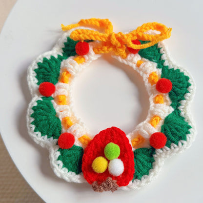Christmas Cat Scarf, Dog Scarf, Saliva Towel, Small Size Dogs Pet Wool Collar, Hand-Knitted Accessories