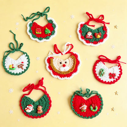 Pet Christmas Scarves, Cat Scarves, Dog Bibs, Accessories, Yarn Santa Bibs