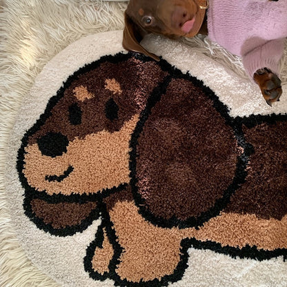 Dachshund Long Cartoon Thick Flocking Carpet Bedroom Bedside Blanket Non-Slip Tufted Floor Mat