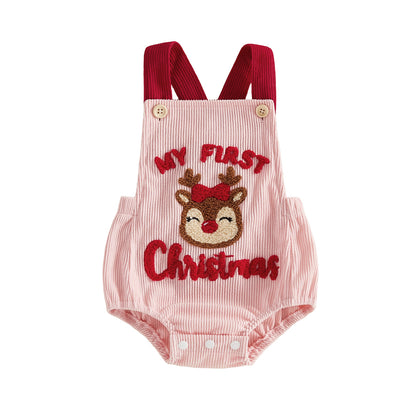Christmas Cute Baby Jumpsuit, Boys and Girls Santa Claus Towel Embroidered Romper Jumpsuit
