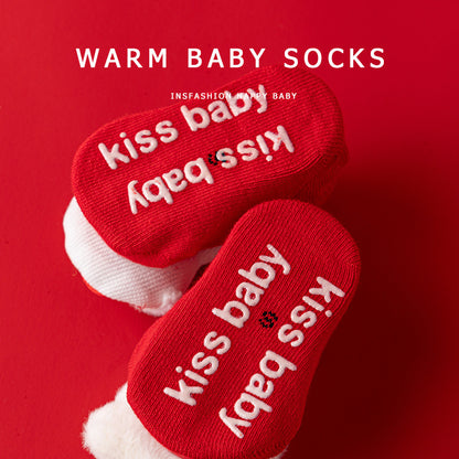Newborn Baby Combed Cotton Spring and Autumn Red Festive Full Moon One-year-old Non-slip