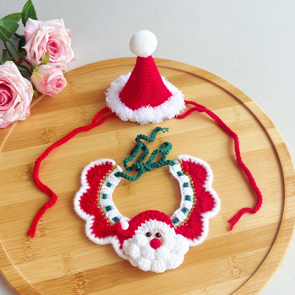 Christmas Pet Neck Warmers, Cat Outfits, Knitted Dog Christmas Hats, Knitted Santa Scarves, and Accessories