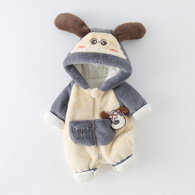 Soft Baby One-Piece Jumpsuit – Cozy Fleece Hooded Romper for Newborns & Toddlers