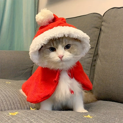 Pet Christmas Cape Little Red Riding Hood Christmas Costume Cute Hat Headwear Neck Scarf