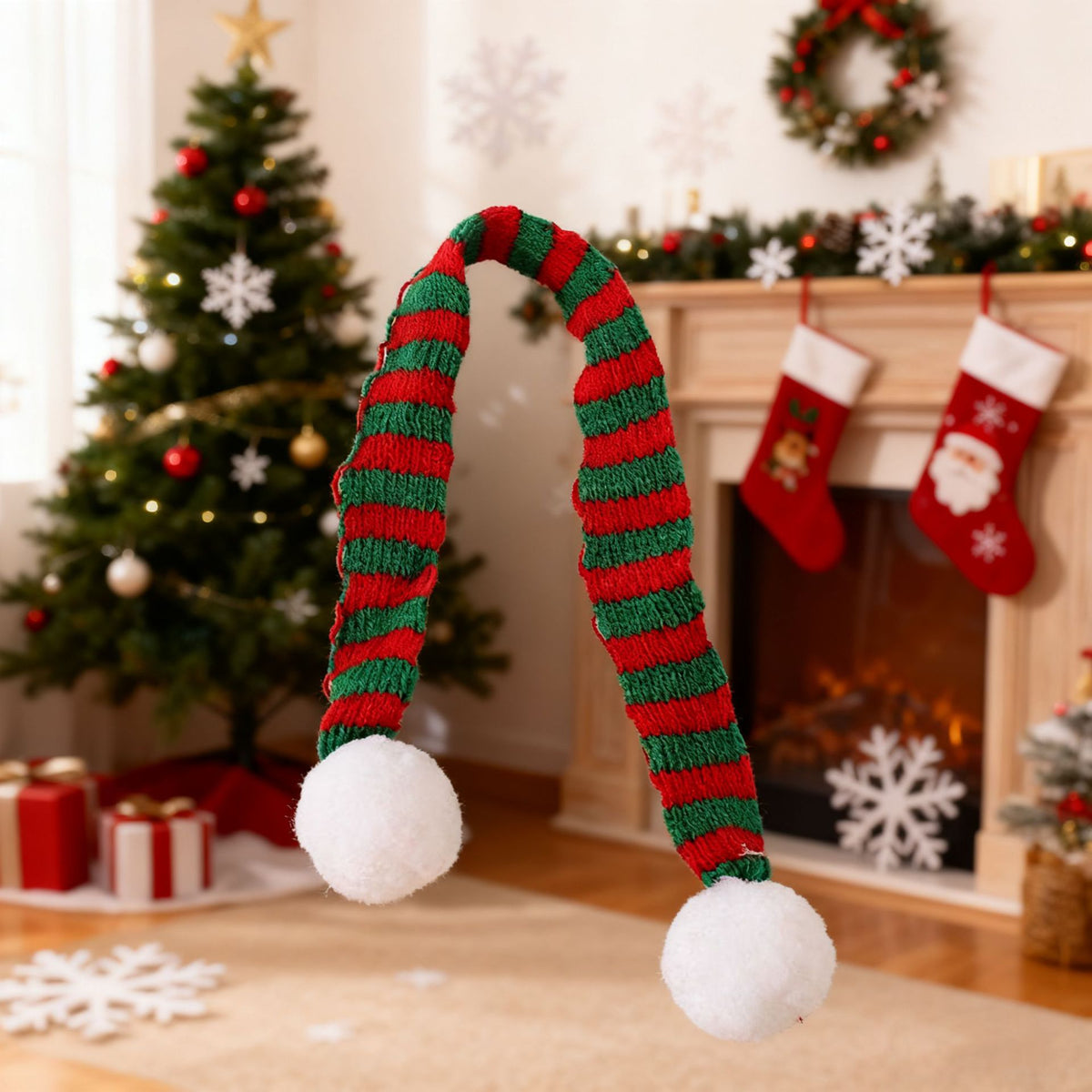 6pcs Christmas Knitted Cat Scarf Polyester Small Fur Ball Decorative Toy Accessories Scarf Pet Scarf
