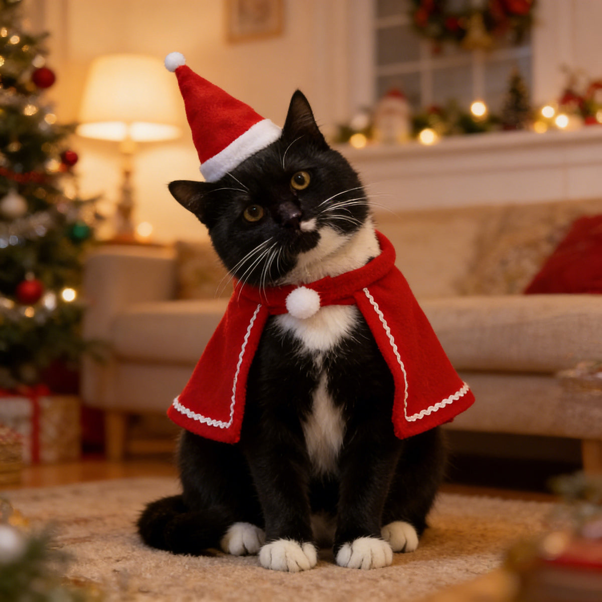 New Year Festive Cape Christmas Style Cat Cloak Hat Set Small Dog Autumn Winter Warm Shawl