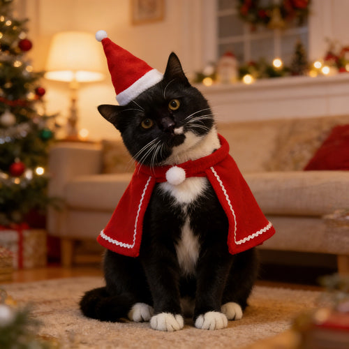 New Year Festive Cape Christmas Style Cat Cloak Hat Set Small Dog Autumn Winter Warm Shawl