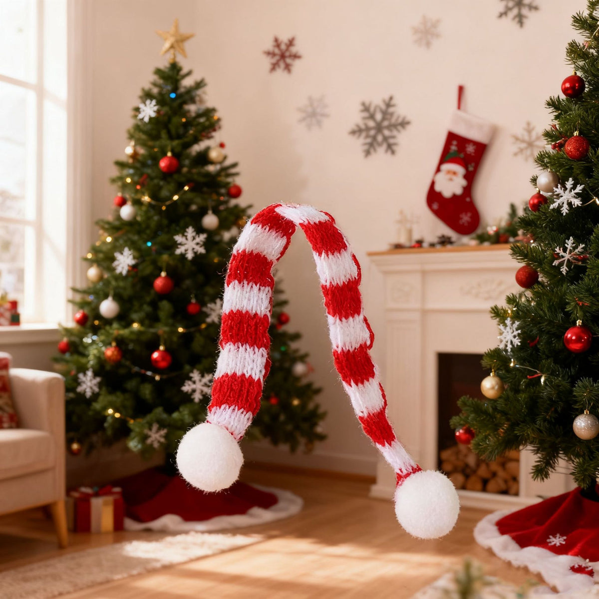 6pcs Christmas Knitted Cat Scarf Polyester Small Fur Ball Decorative Toy Accessories Scarf Pet Scarf