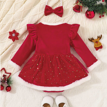 Spring and Autumn Baby Girl Jumpsuit, Long Sheeve Baby Christmas Gift