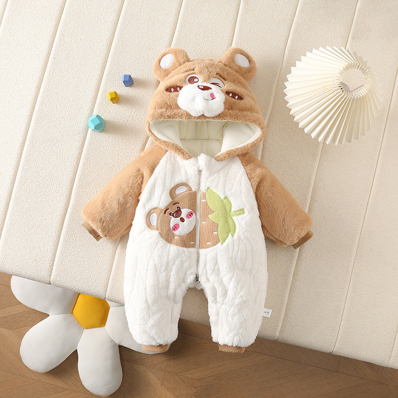 Baby Hooded Fleece Romper – Warm One-Piece Jumpsuit for Newborns