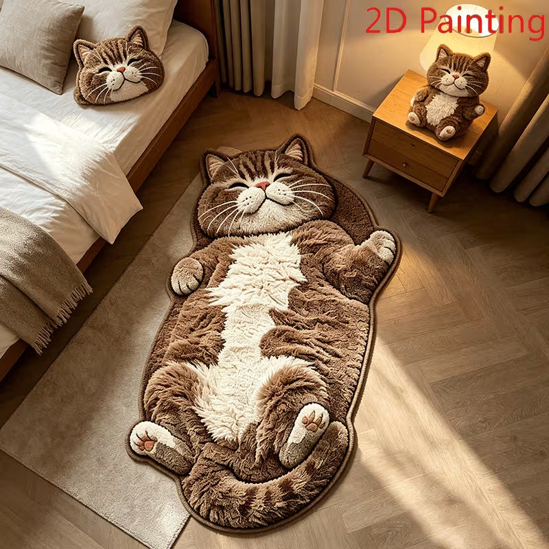 Cartoon Cat Imitation Cashmere Floor Mat 2D Painting, Cute Cat Lover Gift Home Decor