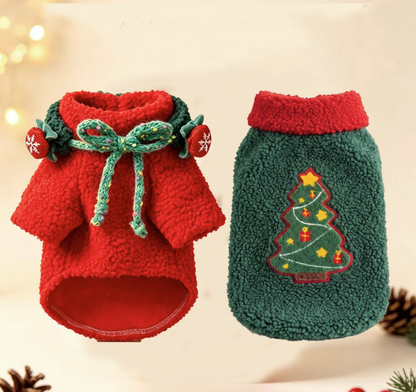 Christmas Dog Sweater Pet Clothing Red Plush Warm Coat for Teddy, Bichon