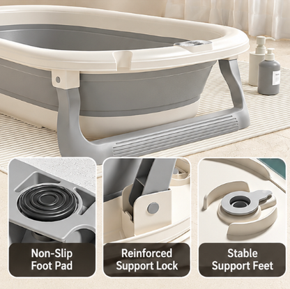 Foldable Baby Bathtub with Temperature Display & Bath Support – Space Saving Infant Toddler Tub with Non-Slip Legs