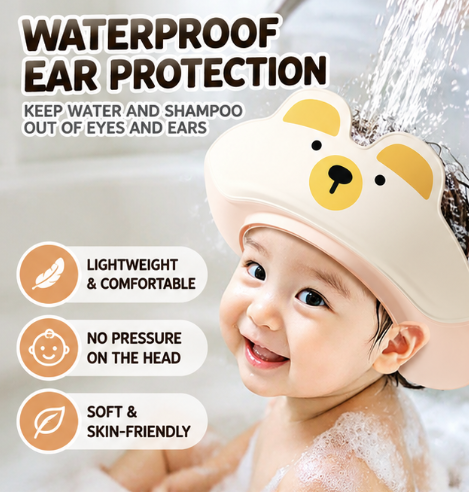 Baby Shampoo Visor Bath Cap – Adjustable Waterproof Shower Hat with Ear & Eye Protection for Babies & Toddlers