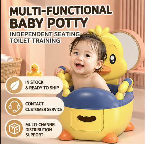 Cute Duck Toddler Potty Training Chair – Portable Baby Potty with Handles, Soft Seat, Splash Guard & Non-Slip Base