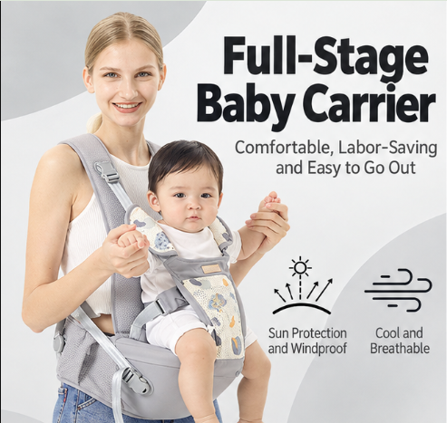Ergonomic Baby Carrier with Hip Seat – Breathable Adjustable 4-in-1 Infant & Toddler Carrier