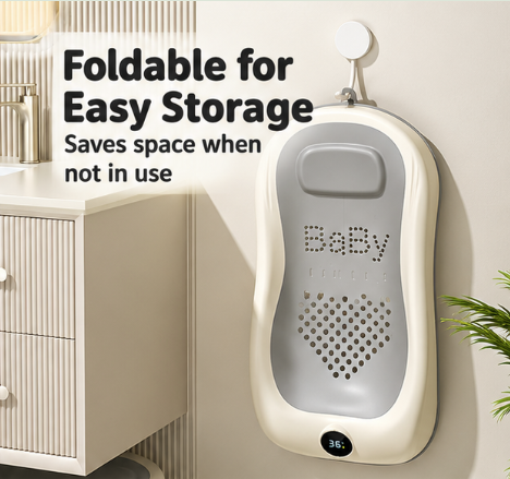 Foldable Baby Bath Support Seat with Digital Thermometer – 3-Level Adjustable Newborn Bath Lounger