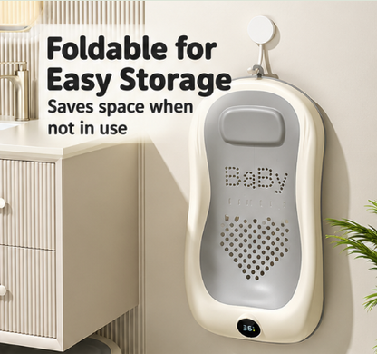 Foldable Baby Bath Support Seat with Digital Thermometer – 3-Level Adjustable Newborn Bath Lounger