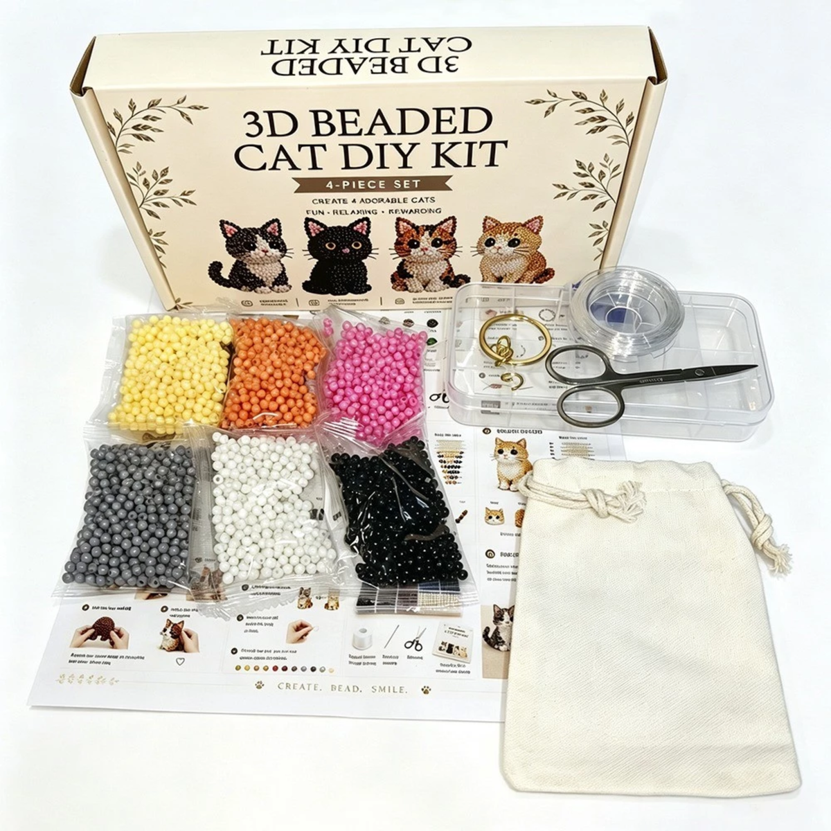 DIY Beaded Animal Kit, 3D Mini Pet Bead Keychain Making Kit, Handmade Bead Art Craft Kit, Cute Animal Jewelry & Creative DIY Craft