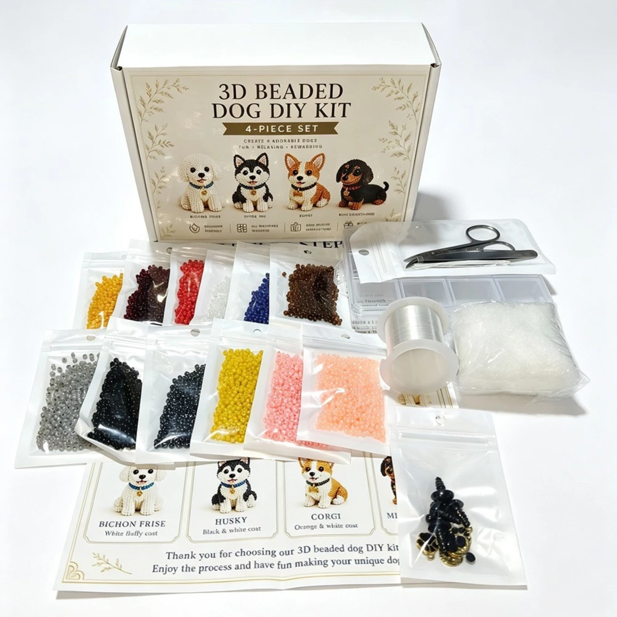 DIY Beaded Animal Kit, 3D Mini Pet Bead Keychain Making Kit, Handmade Bead Art Craft Kit, Cute Animal Jewelry & Creative DIY Craft