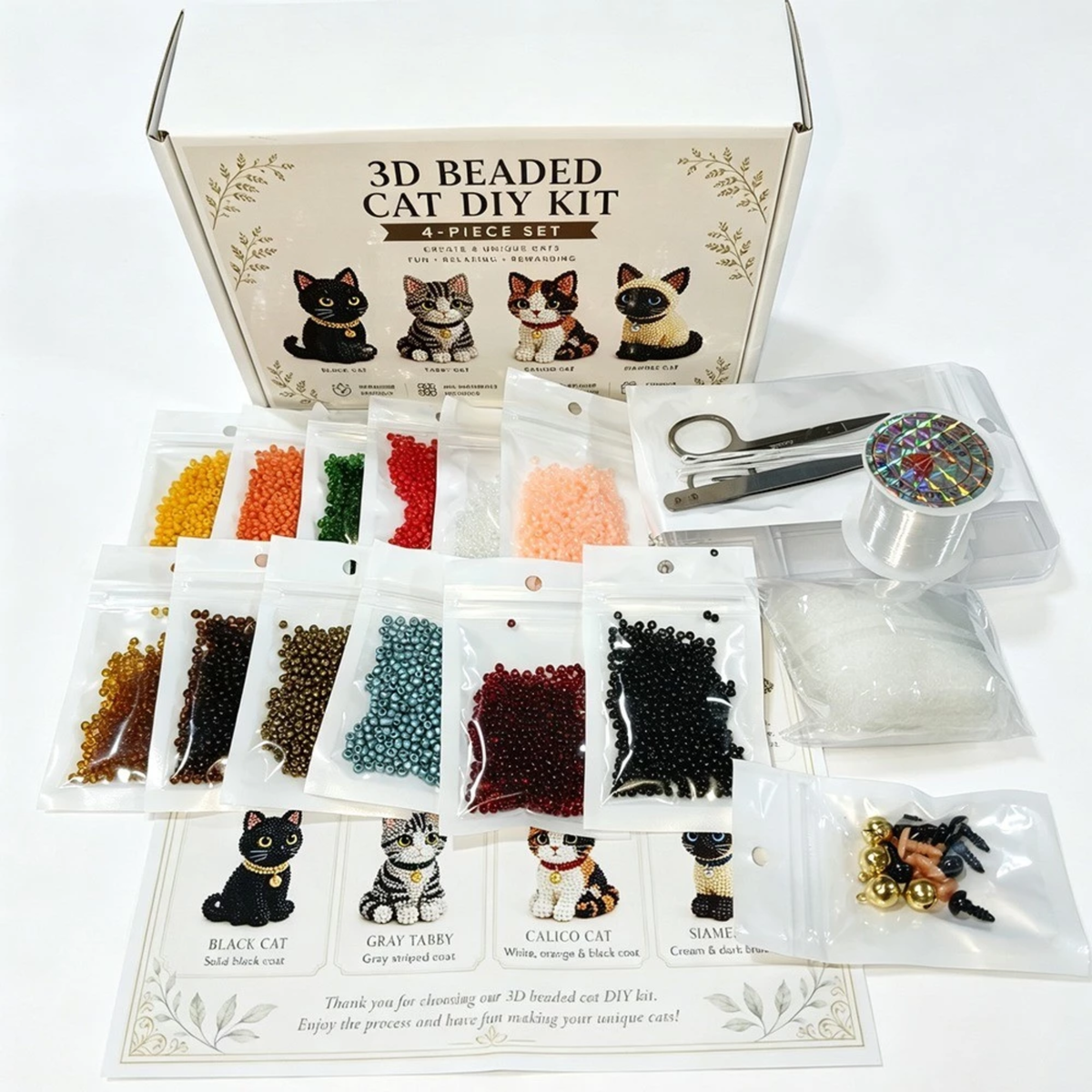 DIY Beaded Animal Kit, 3D Mini Pet Bead Keychain Making Kit, Handmade Bead Art Craft Kit, Cute Animal Jewelry & Creative DIY Craft