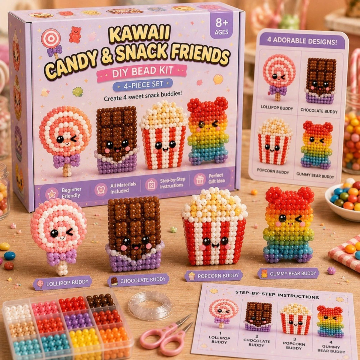 3D Mini Pet Bead Keychain Making Kit, DIY Beaded Animal Kit, Handmade Bead Art Craft Kit, Cute Animal Jewelry & Creative DIY Craft