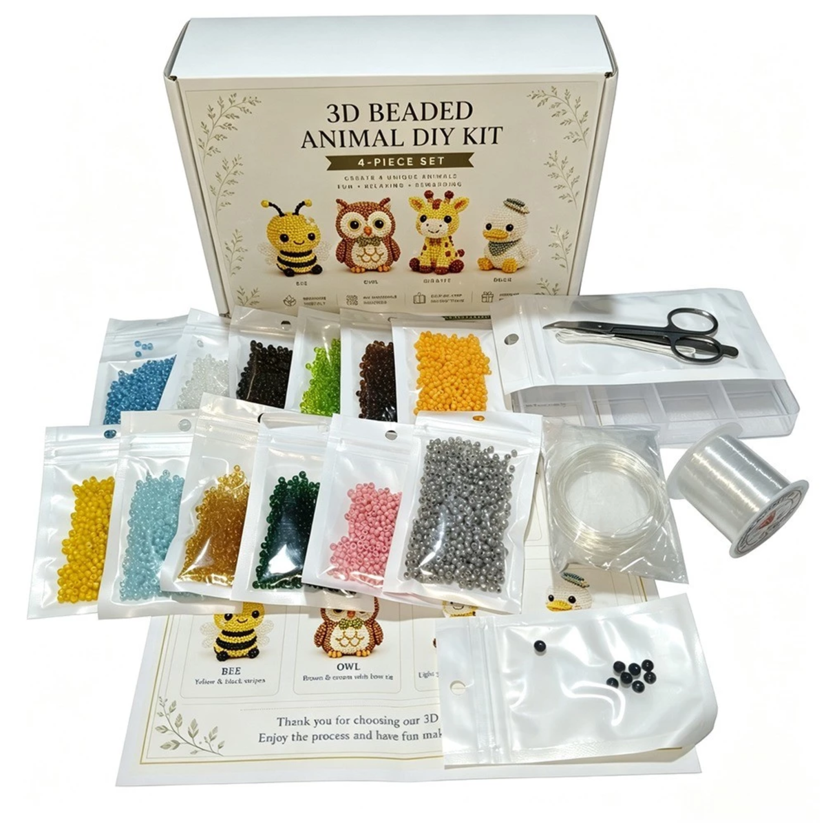 DIY Beaded Animal Kit, 3D Mini Pet Bead Keychain Making Kit, Handmade Bead Art Craft Kit, Cute Animal Jewelry & Creative DIY Craft