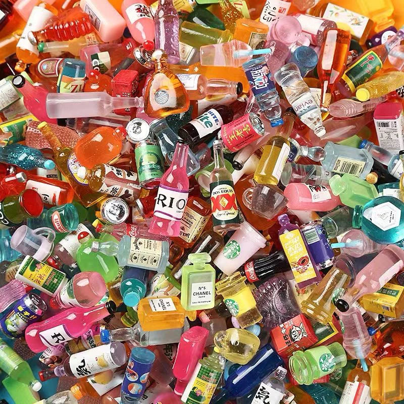 Non-Luminous Mini Resin Drink Bottles – Tiny Beverage Miniatures for Night Light Decoration