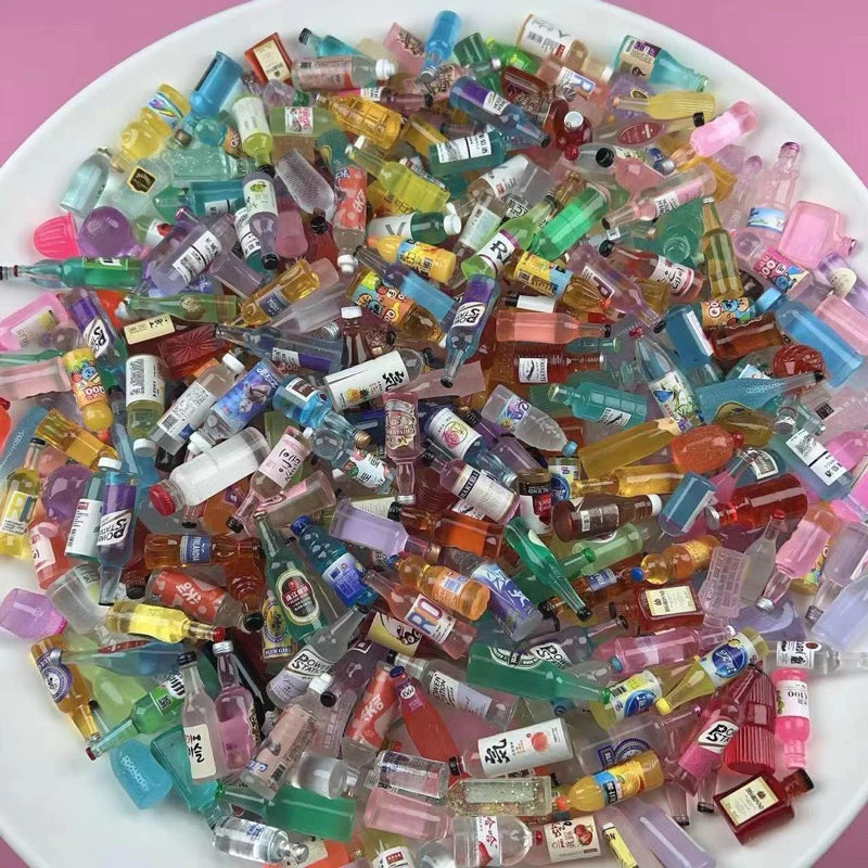 Non-Luminous Mini Resin Drink Bottles – Tiny Beverage Miniatures for Night Light Decoration